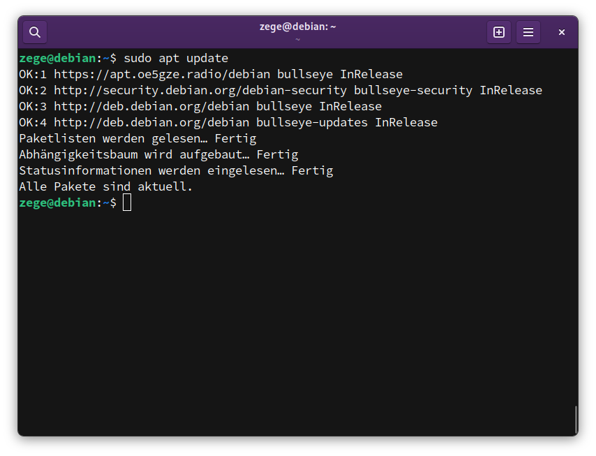 Screenshot of a Terminal Application running apt update command